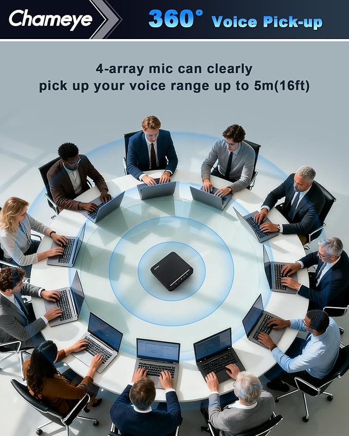 Chameye 4K Video Conference Room Camera AI Auto Tracking PTZ Camera 4K 20X Zoom LAN HDMI USB3.0 PTZ Cam and Bluetooth Conference Speaker&ampMicrophone Bundle for Large Remote Meeting CB201 Black