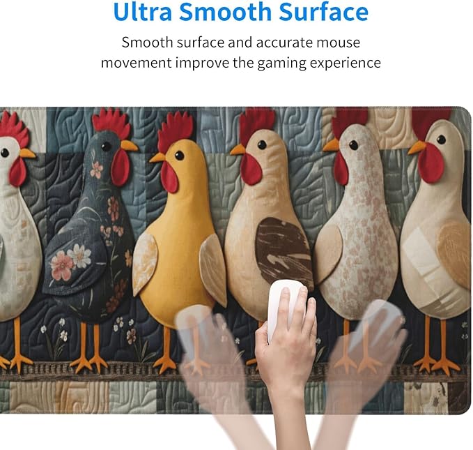 Chicken Desk Cover MatExtended Large Mouse PadComputer Laptop Mat Desk Decor for Office Game Home 30x16 Inch