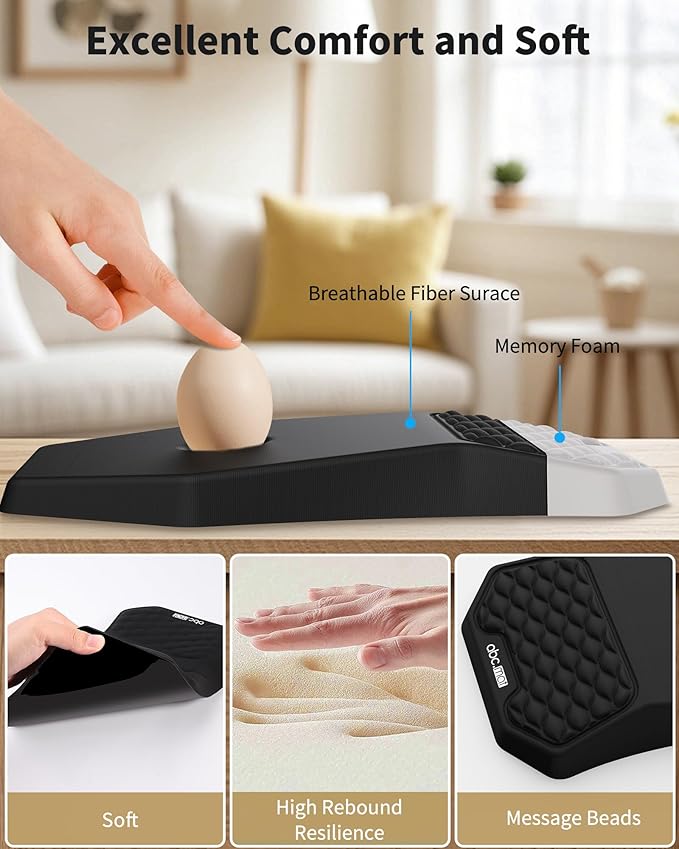 Ergonomic Mouse Pad Wrist Rest Support Massage Design Surface for Carpal Tunnel Pain Relief Memory Foam Non-Slip PU Base for Computer Desk Black