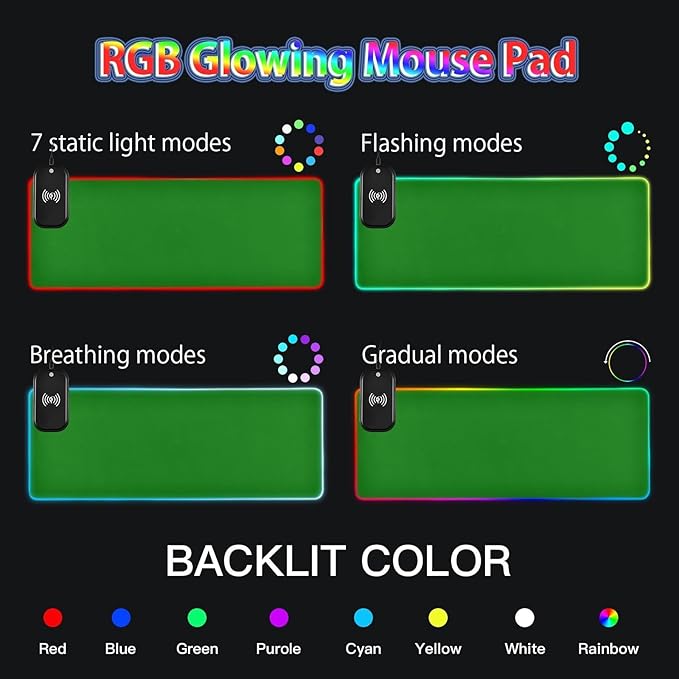 Teal Bright Mouse Pad Gaming Mousepad Non Slip Desk Mat Wireless Charging RGB Computer Mouse Pads Keyboard Pad Mats for Home Desktop Office 35.4 x 15.7 in