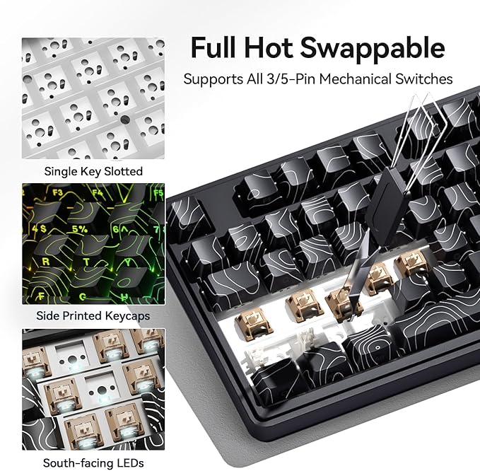 AUSDOM Wireless Mechanical Gaming Keyboard: 10000mAh Battery Tri-Mode 2.4G/BT5.3/USB-C Hot Swappable Custom Keyboard with RGB Backlit Side Printed PBT Keycaps 15-Layer Gasket Structure Topographic