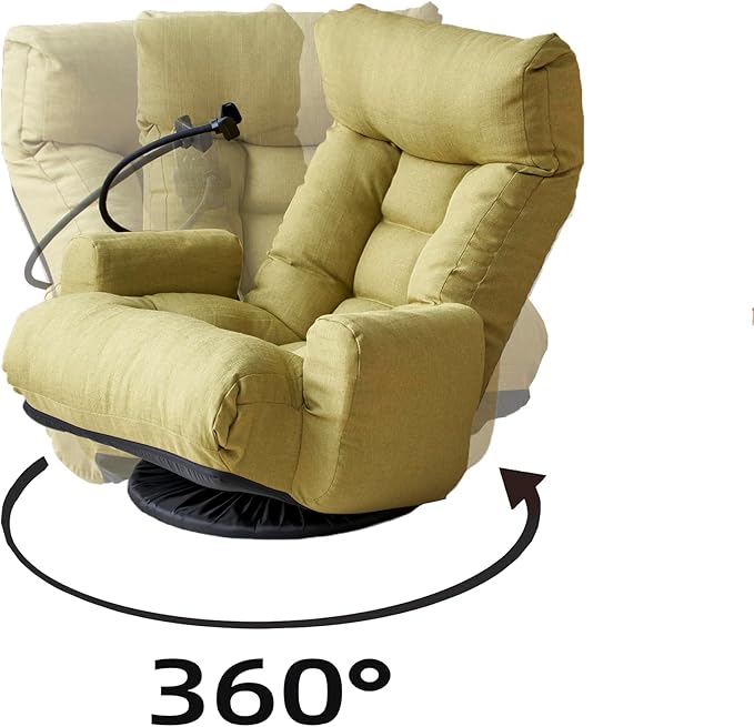 Yoglad Japanese Style Chaise Lounge Sofa with Phone Holder 360-Degree Swivel Chair Floor Gaming Chair Lazy Sofa for Reading Game Meditating 3 Adjustable Positions (Linen Lime Green)