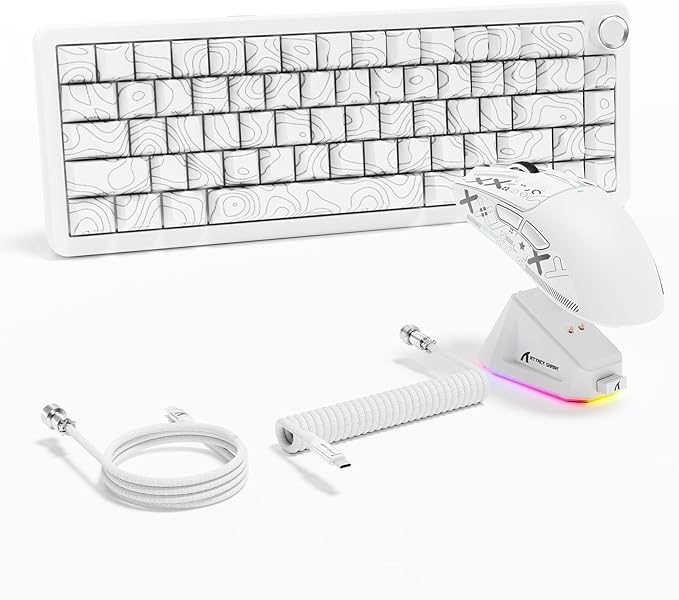 ATTACK SHARK X11 &amp X65 PRO HE Rapid Trigger Hall Effect Keyboard60% Magnetic Keyboard 8K Polling Rate RGB Hot SwapWireless Gaming Mice with Charging Dock 22K DPIBT/2.4Ghz/WiredCoiled Cable-Whi