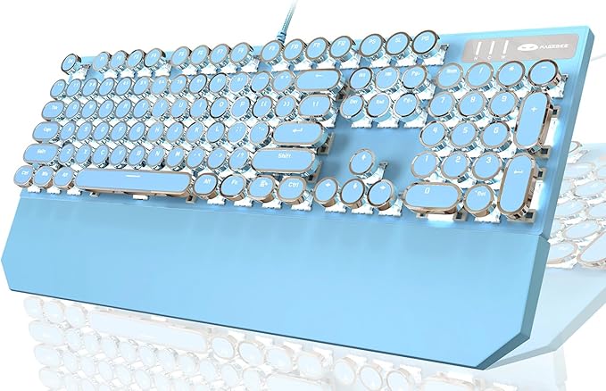 Typewriter Style Mechanical Gaming KeyboardRetro Punk Gaming Keyboard with White Backlit 104 Keys Blue Switch Wired Cute Keyboards with Detachable Wrist RestBlue Keyboards for Office/PC/Laptop