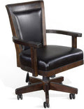 Benzara Flint Rolling Swivel Game Chair- Black Faux Leather- Dark Brown Wood