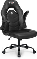 N-GEN Video Gaming Computer Chair Ergonomic Desk Office Chair for Adults with Lumbar Support Flip-Up Arms Adjustable Height Swivel Wheels PU Leather Executive Design for Home and Office (Jet Black)