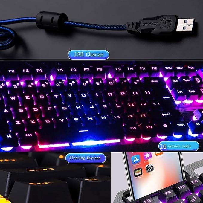 RGB Backlit Mechanical Gaming Keyboard USB Wired Gaming Keyboard Ergonomic Mechanical Keyboard for PC Gamer Computer Desktop
