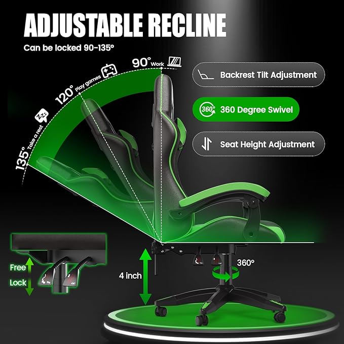 Bigzzia Gaming Chair Computer Game Chair with Lumbar Support Comfortable Video Game Chairs for Adults Kids Racing Style Gamer Chair with 360°-Swivel Seat and Headrest
