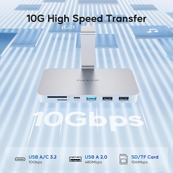 iMac Accessories for i-Mac 2021/2023/2024 PULWTOP USB C Hub for iMac with USB A/C 10Gbps Hub for M1/M3/M4 2 USBA 2.0 SD/TF Card Reader for iMac24 inch &amp Studio Display 2 Sliver