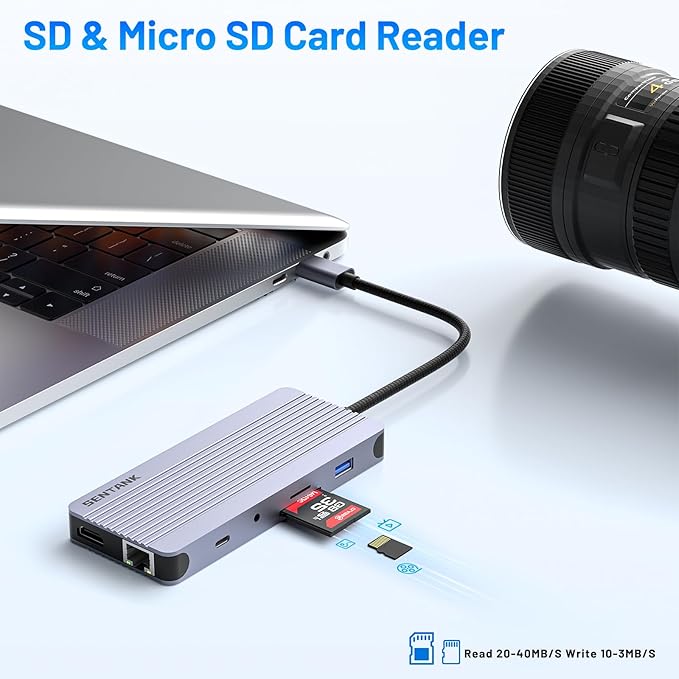 12-in-1 USB-C Hub with 10Gbps M.2 NVMe/SATA SSD Enclosure Support 4K@60Hz HDMI100W PDSD/TF Card Reader1Gbps RJ453 5Gbps USB 3.05Gbps USB-C DATA48kHz Audio Compatible with MacBook Pro/Air/Lenovo