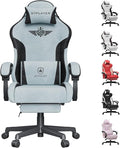 GTPLAYER Gaming Chair Computer Office Chair Lumbar Support Linkage Armrests and Footrest Ergonomic Game Chair for Adults with Extended Backrest Velvet Fabric Light Blue