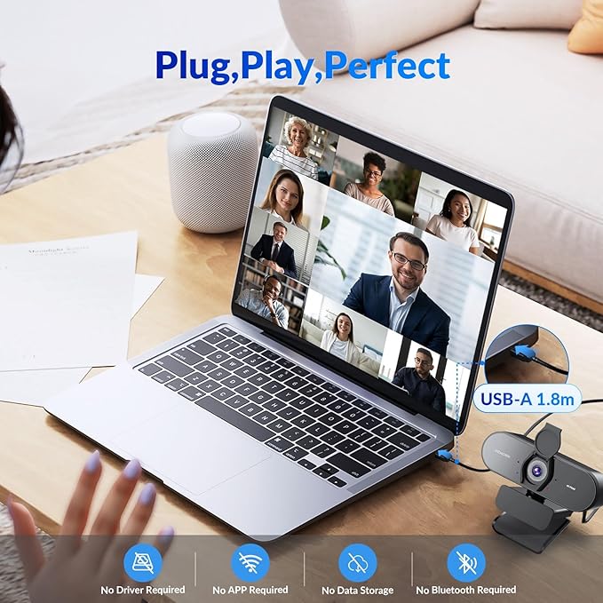 4K Webcam with Sony Sensor PDAF Autofocus 1080P@60FPS 2 Noise Reduction Mics Auto Light Correction USB Plug&ampPlay Privacy Cover 79°FOV Streaming Camera for PC Mac Laptop Video Calls