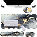 Bxgolkgd Desk Mat SetMouse Pad with Keyboard Wrist Rest &amp Mouse Wrist RestWave-Shaped DesignNon-Slip Rubber BaseErgonomic Desk Mat for HomeOfficeGamingMarble