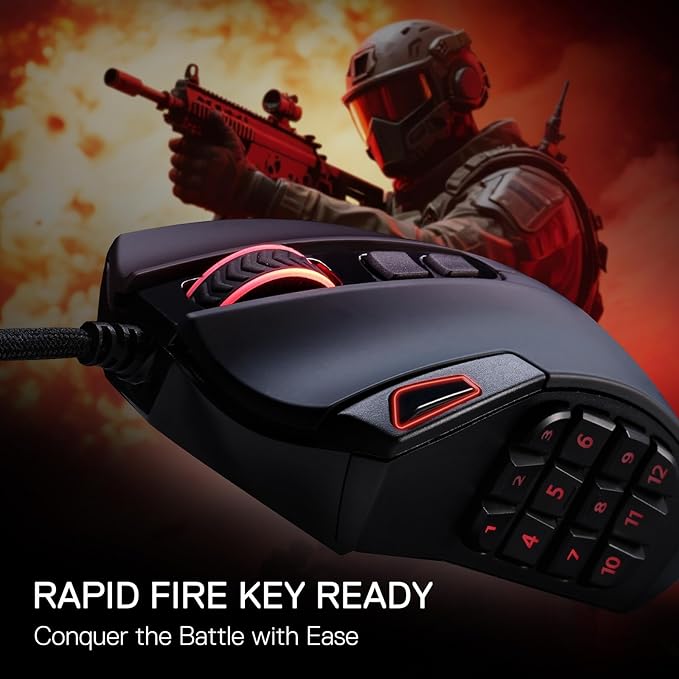Redragon M921 MMO Gaming Mouse 12400 DPI High Precision Wired RGB Mice w/18 Programmable Buttons 12 Side Macro Keys Software Supports for PC Laptop