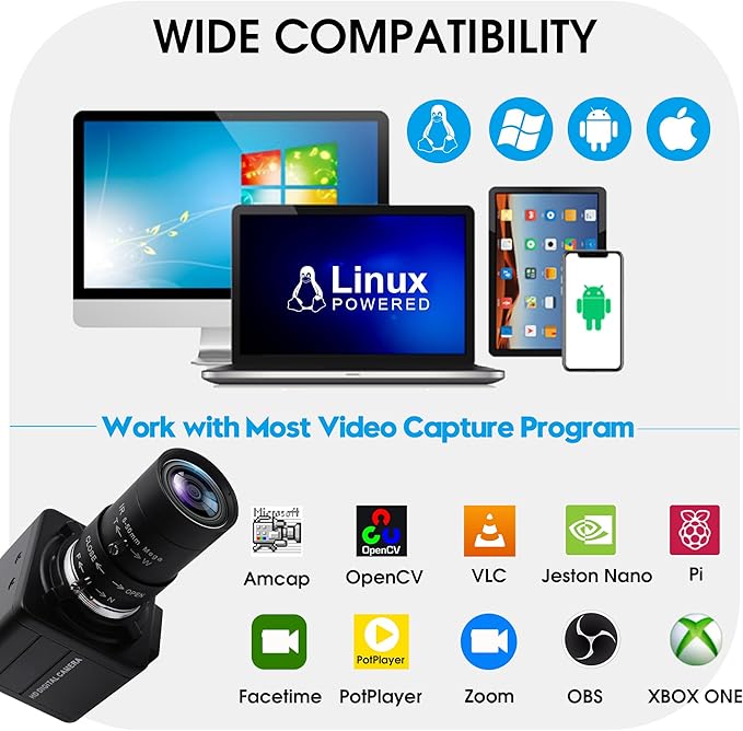SVPRO 260fps High Speed Glof Swing Camera 1080P 60fps Manual Focus Computer Webcam with 5-50mm Lens 10X Optical Zoom Close-ups for Windows Linux MacOS Android Raspberry Pi