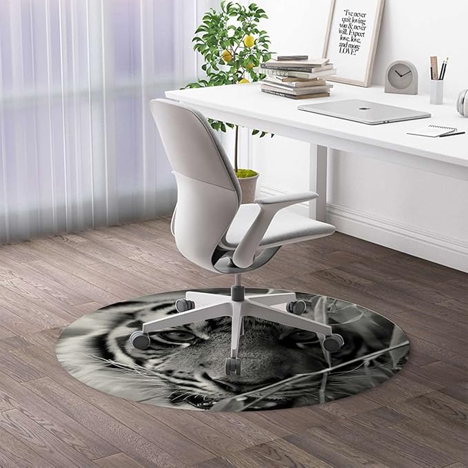 Black Grey White PU Leather Gaming Chair Mat Office Chair Mat Tiger Nature Predator Watercolor Hardwood Floor Floor Mats Office Chair Desk Chair Anti Slip Floor Protector Animal Diameter 47.2 in