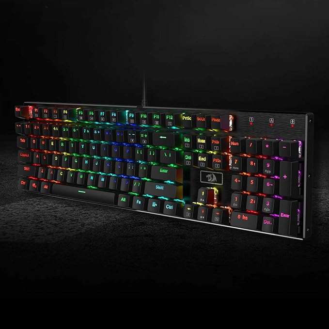 Redragon K556 RGB LED Backlit Wired Mechanical Gaming Keyboard 104 Keys Hot-Swap Mechanical Keyboard w/Aluminum Base Upgraded Socket and Noise Absorbing Foams Soft Tactile Brown Switch