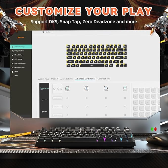 ATTACK SHARK R82 HE Rapid Trigger Wired Mechanical Gaming Keyboard TKL NKRO with 8K Polling0.005mm RT Accuracy256K Scan Rate5 Layer Sound DampedHall Effect Magnetic SwitchDriver for PC Mac(Black)