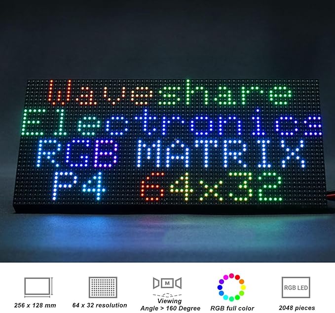 64x32 RGB LED Panel Full Color LED Display for Raspberry for Ardui 4mm Pitch 2048 Dots LEDs Adjustable Brightness Support Multiple LED Displays Cascade