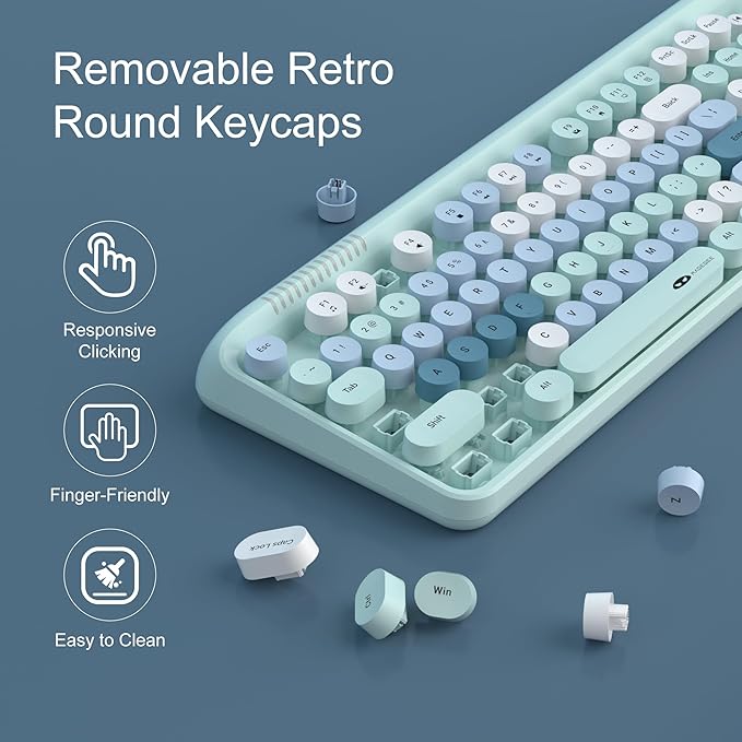 MageGee Wireless Keyboard and Mouse Combo Round keycaps Retro Typewriter Keyboard 104 Key Full-Sized Keyboard Automatic Power Saving 2.4GHz Wireless Connection for Mac/Windows/PC