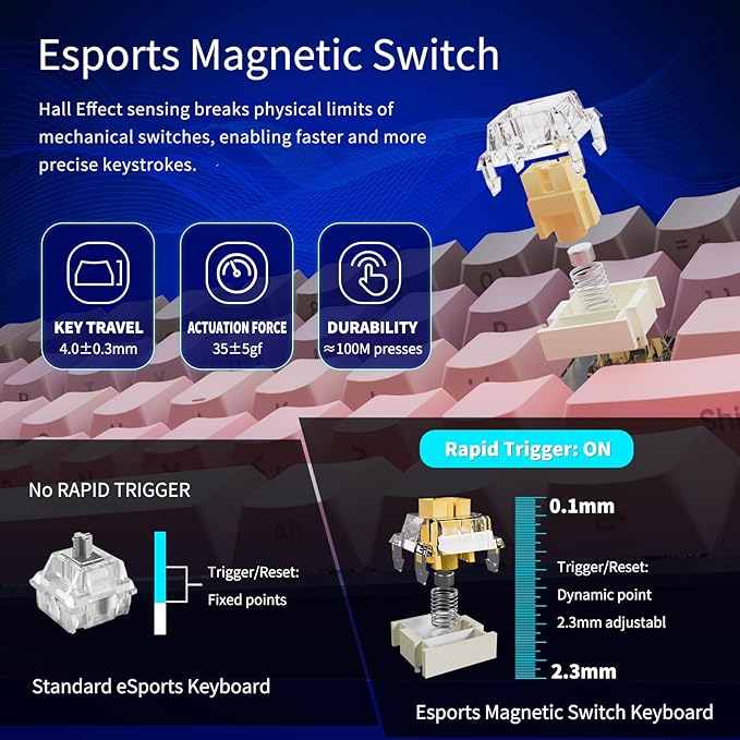 Mini 60% Mechanical Gaming Keyboard Wired YK61 Hall Effect Magnetic Switch Adjustable Actuation Rapid Trigger Mode 8K Hz Polling Rate Hot-Swap 61 Keys RGB Backlit Side Printed PBT Keycaps