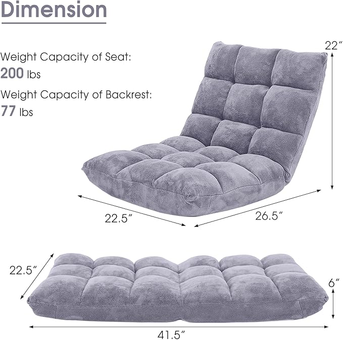 SlickBlue Adjustable Floor Chair with 14 Positions Thick Padded Cushion for Living Room