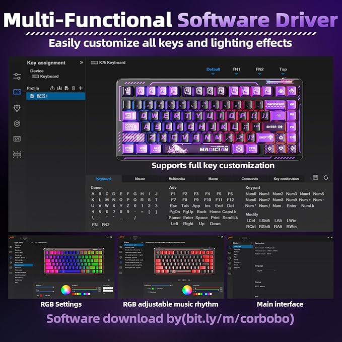 LINGBAO K75 Wireless Mechanical Keyboard 75% Anime Gaming Keyboard with 10000mAh Battery Hot-Swappable Pre-Lubed Switches RGB Backlit PBT Keycaps Creamy Sounding Computer Keyboards for PC/Mac/Win