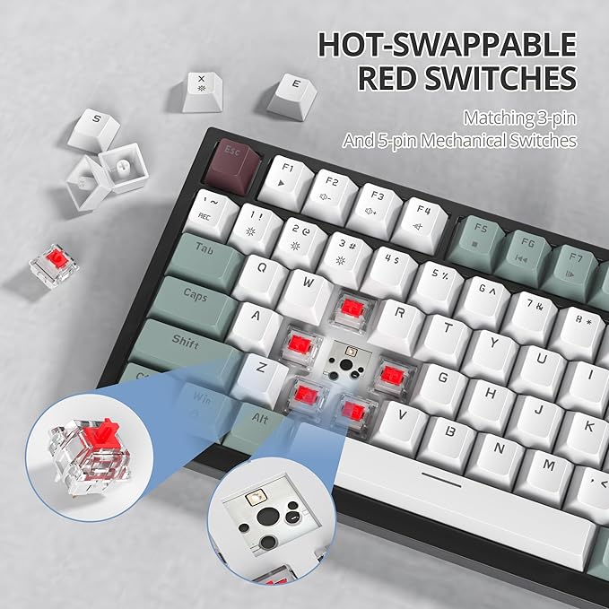 75% TKL Wired Mechanical KeyboardRGB Backlit Gasket Mount 82 Key Hot Swappable Custom Linear Red Switch Gaming Keyboard with Volume Knob &amp PBT Keycaps (82 Misty)