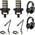 StreamEye Rode PodMic Dynamic Podcasting Microphones (Pair) with Rode PSA1 Microphone Boom Arms Rode NTH-100 Professional Closed-Back Over Ear Headphones XLR Cables Polishing Cloth