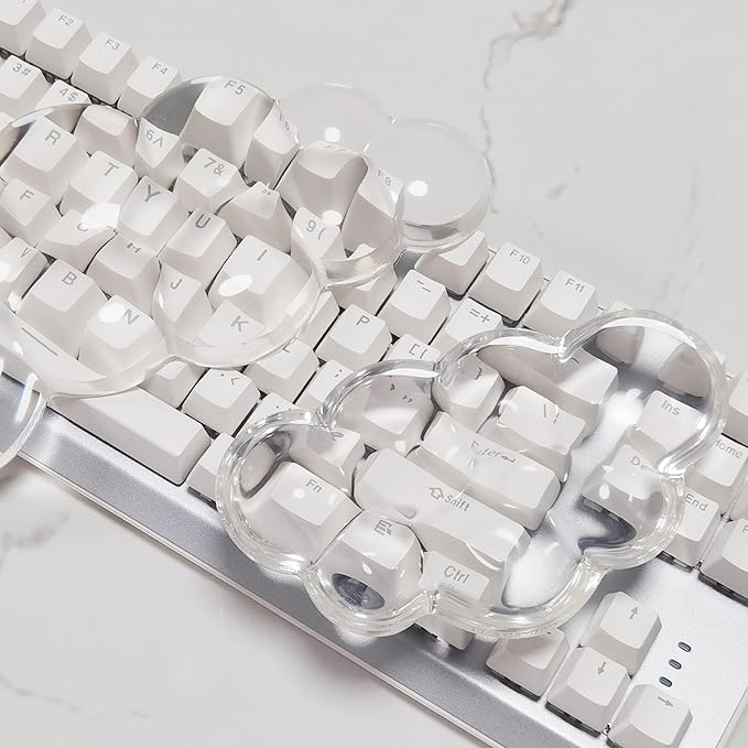 Cloud White Clear Ergonomic Gel Wrist Rest for Keyboard and Mouse Set - Non-Slip Washable Silicone Wrist Pad (16.8x4.1 Keyboard + 5.9x3.5 Mouse) for Gaming Office Design