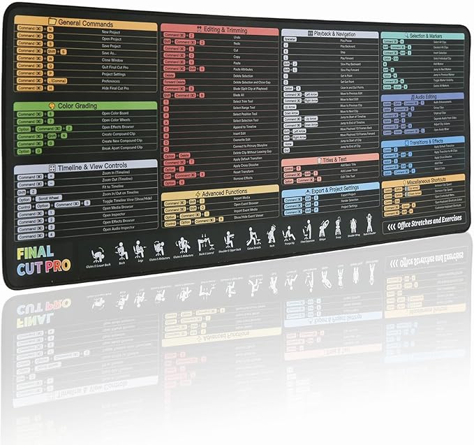 Final Cut Pro Shortcuts Mouse pad Extra Large Size Keyboard Shortcut Mat for PC Large Gaming Desk Mat Mousepad Stitched Edges Non-Slip Rubber Base Mouse Pads for Computers Laptop