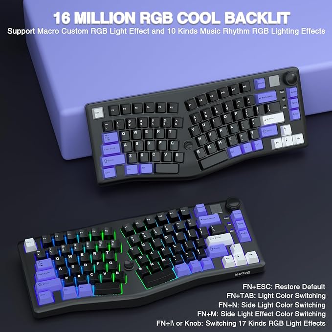 x LEOBOG A75 Alice Ergonomic Keyboard Wireless Mechanical Gaming Keyboard Tri-Mode BT5.0/2.4G/Wired with Joystick and Knob 75% Layout RGB Backlit Hot Swappable Linear Switches for Win