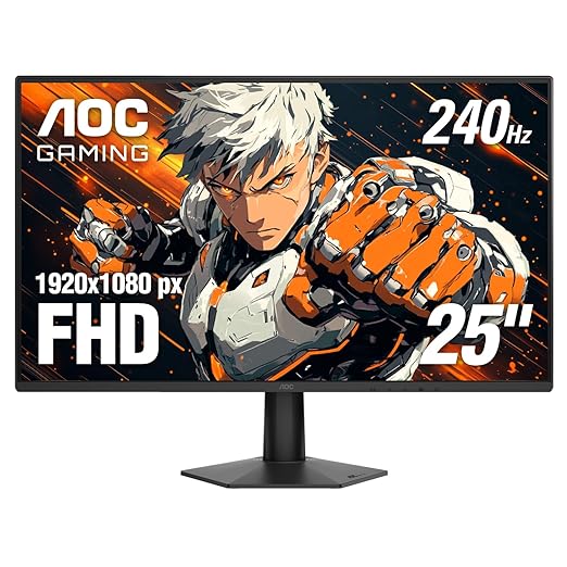 AOC 25G51Z 25-inch Gaming Monitor FHD 1920x1080 240Hz Refresh Rate 0.5ms MPRT IPS Panel HDR 3-Sided Frameless HDMI 2.0 x1 Display Port x1 3-Year Zero-Bright-Dot