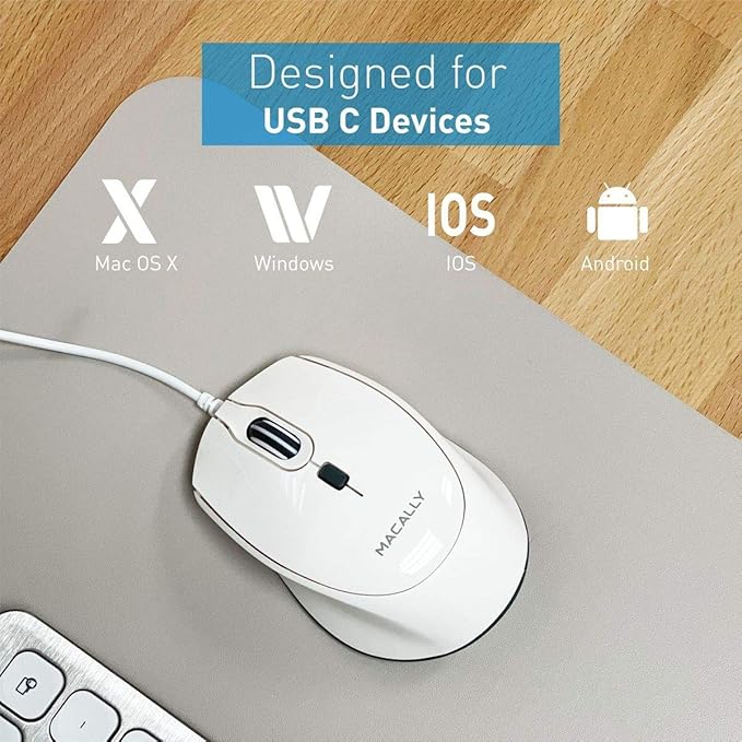 Macally USB C Wired Mouse and an Adjustable Vertical Laptop Stand Universally Designed for Any Laptop