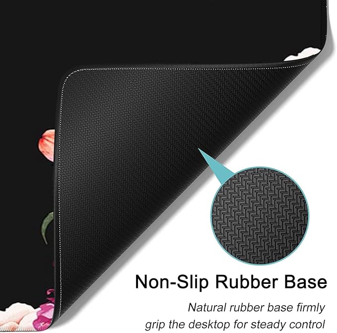Desk PadExtended Large Mouse Pad with Stitched Edges (31.5X11.8In) Ergonomic Mouse Wrist Rest SupportWaterproof Computer Keyboard Mouse MatPeony Flower Quotes Pattern XXL Black Gaming Mouse Pad