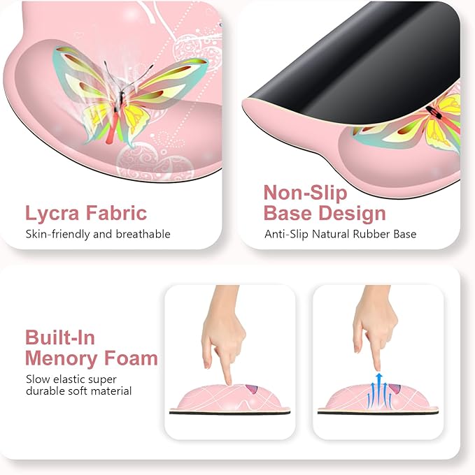 Peach Pink Butterflies Florals Mouse Pad XXL Large Desk Mat Extended Reading Desk pad 4 PCS Non-Slip Rubber Base Computer Big Mousepads for Work Game Office Home Decor Cute Girls Woemn Gifts