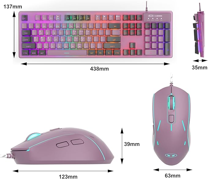 Gaming Keyboard and Mouse Combo K1 RGB LED Backlit Keyboard with 104 Key Computer PC Gaming Keyboard for PC/Laptop (Blackcurrant)