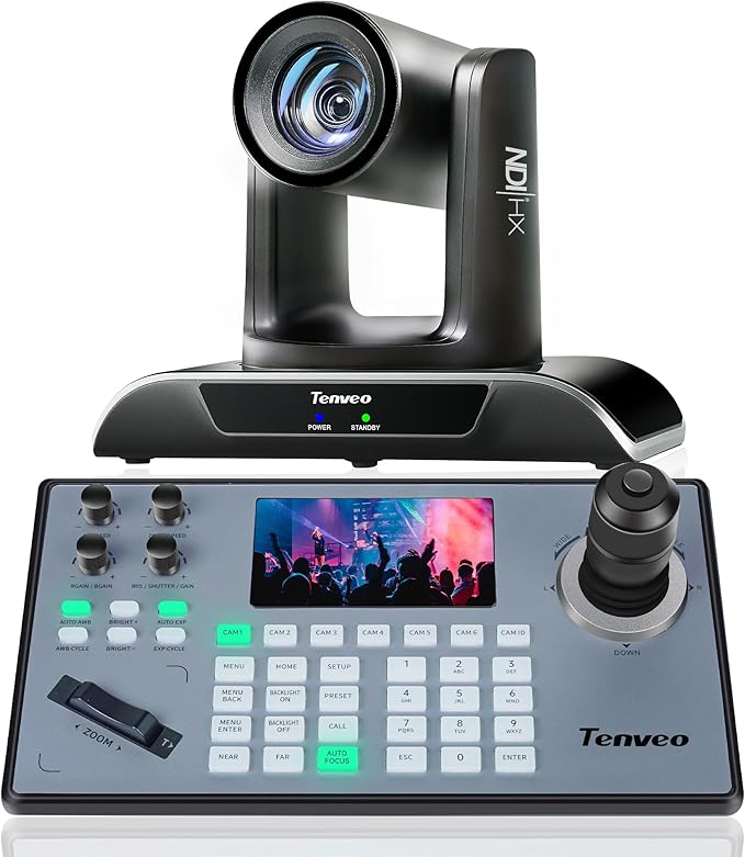 Tenveo PTZ Camera and Controller Bundle/Kits - 30X AI Auto Tracking NDI PTZ Camera with SDI/HDMI/USB3.0/LAN(PoE) and NDI PTZ Controller Joystick Keyboard for Church Worship Live Streaming Conference