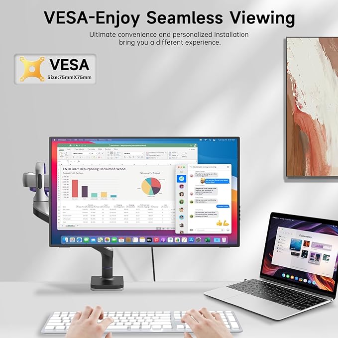 24.5 2K Portable Monitor 165Hz Gaming Monitor with 100% sRGB IPS Panel Built-in Adjustable Stand &amp VESA Mount USB-C HDMI External Second Screen for Laptop PC Phone Xbox PS5 Switch