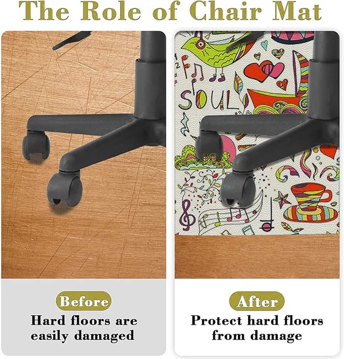 Multicolor PU Leather Office Chair Mat for Hardwood Floor 70s Party Peace Sign Under Desk Low-Pile Office Rug Large Anti-Slip Multi-Purpose Colorful Diameter 47.2 in
