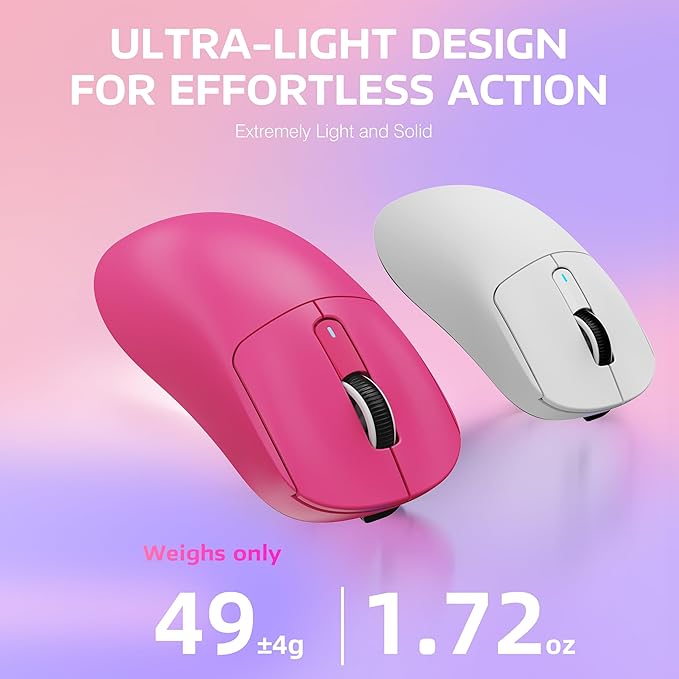 ATTACK SHARK X3 Wireless Gaming Mouse 49g Ergonomic Computer Mouse Triple Modes PAW3395 26K DPI Optical Sensor 200h Battery Life Programmable Buttons Gaming Accessories for PC/Laptop/Mac (Berry)