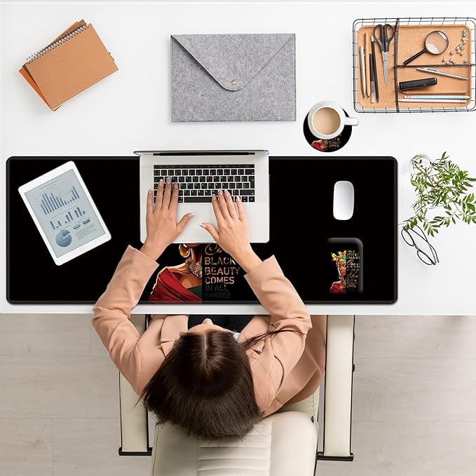 Large Mouse Pad Set Desk Mat + Elbow Rest Pad + Coaster Easy Typing Pain Relief Ergonomic Arm Rest Pad with Memory Foam Extended Desk Pad Anti-Slip Rubber Base for Office HomeBlack Women