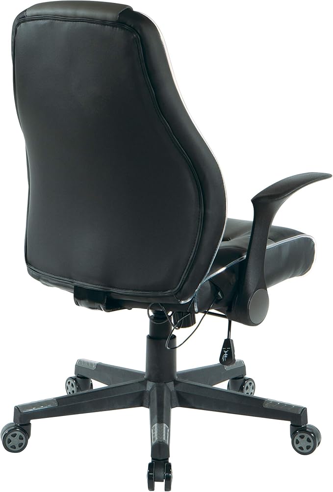 OSP Home Furnishings Output Mid-Back LED Lit Gaming Chair with Thick Padded Seat and Lumbar Support Black Faux Leather with Grey Trim and Accents