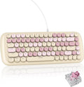 Milky Creamy Mechanical Gaming Keyboard Aesthetic Keyboard w/White Backlit 84 Keys Cute Retro Typewriter Computer Keyboard Wired w/Pink Switch Round Keycap for Windows/PC/PS5 (Milk Tea)