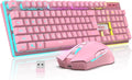 RedThunder K10 Wireless Gaming Keyboard and Mouse Combo LED Backlit Rechargeable 3800mAh Battery Mechanical Feel Anti-ghosting Keyboard + 7D 3200DPI Mice for PC Gamer (Pink)