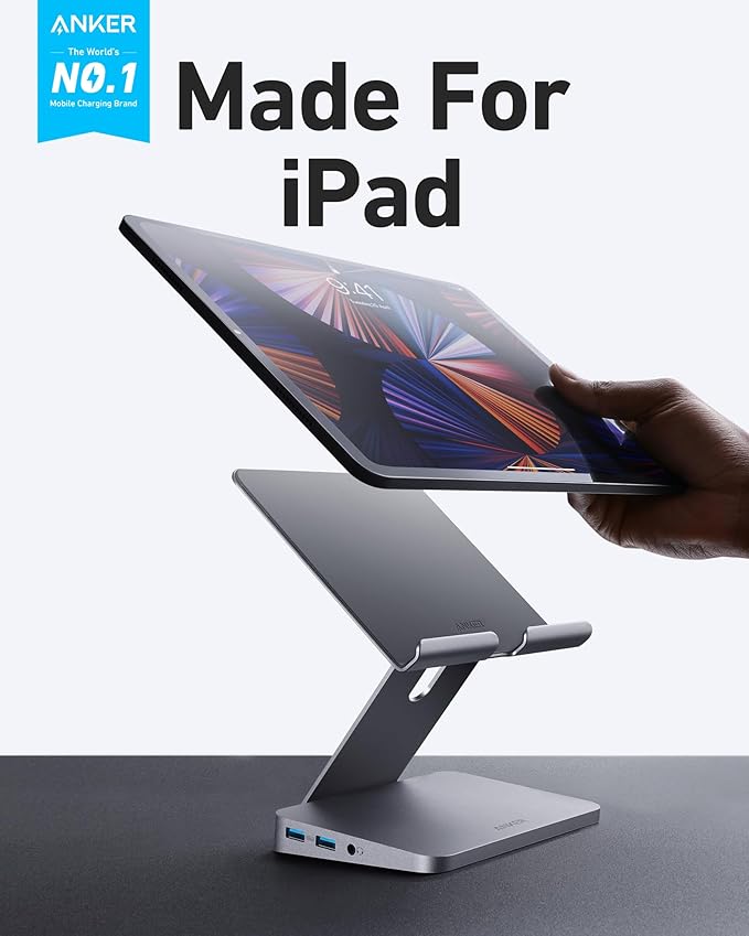 Anker USB C Hub for iPad 551 USBC Hub (8-in-1) with Foldable Tablet Stand 4K HDMI 2 USB-A Data Ports for iPad Pro 5th Gen/Air 5th Gen/Mini 6th and Later (Silver) (Pack of 2)