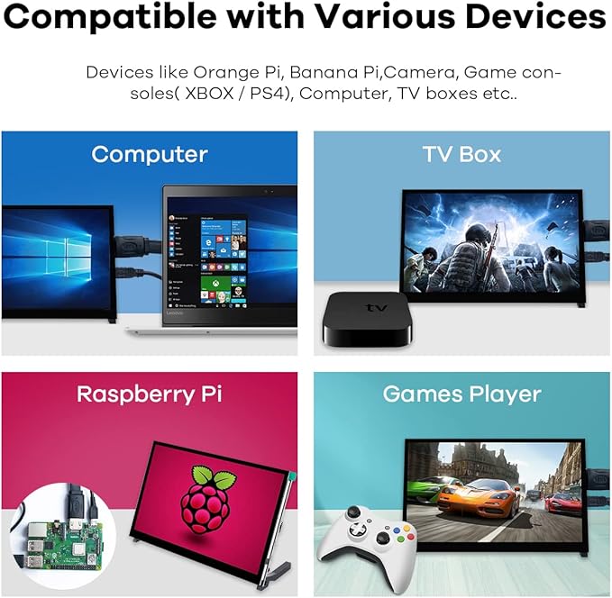 10.1 IPS LCD Capacitive Touch Screen HDMI Display Portable Monitor 1024X600 Built-in Dual Speakers for Raspberry Pi 5/4/3 Xbox PS4 Windows 7/8/10