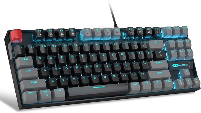 MageGee 75% Mechanical Gaming Keyboard Red Switch LED Blue Backlit 87 Keys Compact TKL Wired Computer Keyboards for Windows Laptop PC Gamer - Black/Grey