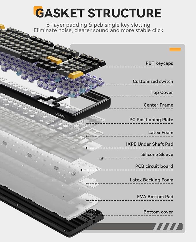 DAREU Wireless Keyboard and Mouse:EM901X Wireless Gaming Mouse &amp EK98PRO Gasket Wireless RGB Gaming Mechanical Keyboard Combo