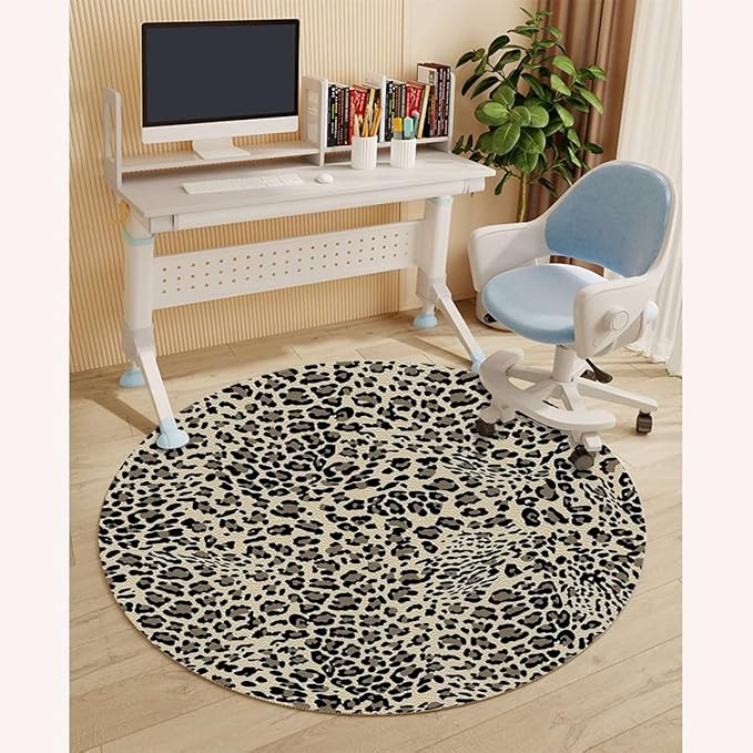 Yellow Red Black PU Leather Office Chair Mat for Hardwood Floor Print Classical Savannah Mammal Large Anti-Slip Floor Protector RugAnti-Slip Home Chair MatEasy to Clean Leopard Diameter 35.4 in